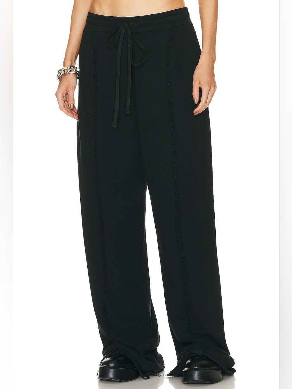 R13 Exposed Seam Wide Leg Pant Women's S Black Distressed Sweatpants